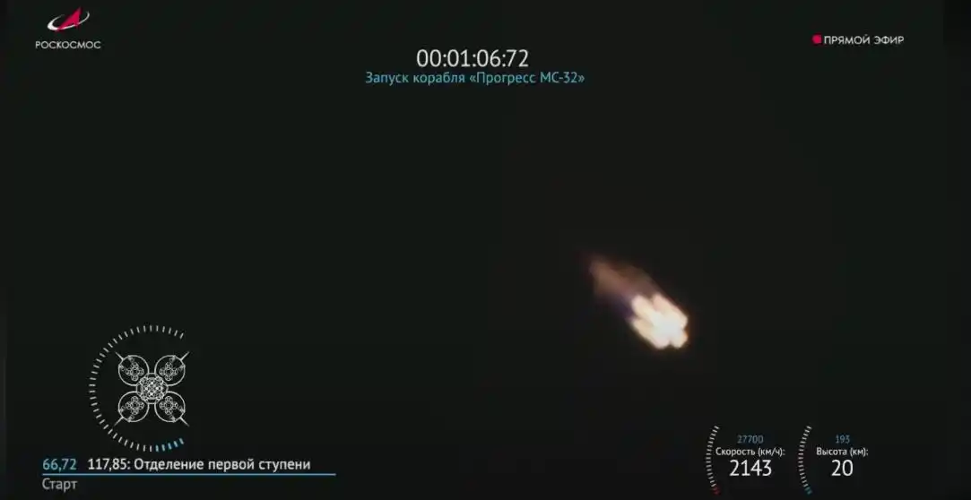 俄“进步MS-32”货运飞船升空 为国际空间站运送补给